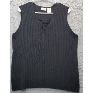Bobbie Brooks Sweater Vest Women XL Black Cable Knit Lace Up Sleeveless Pullover